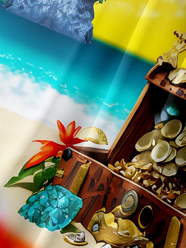 Pirate Parrot Chest Pocket Short Sleeve Hawaiian Shirt