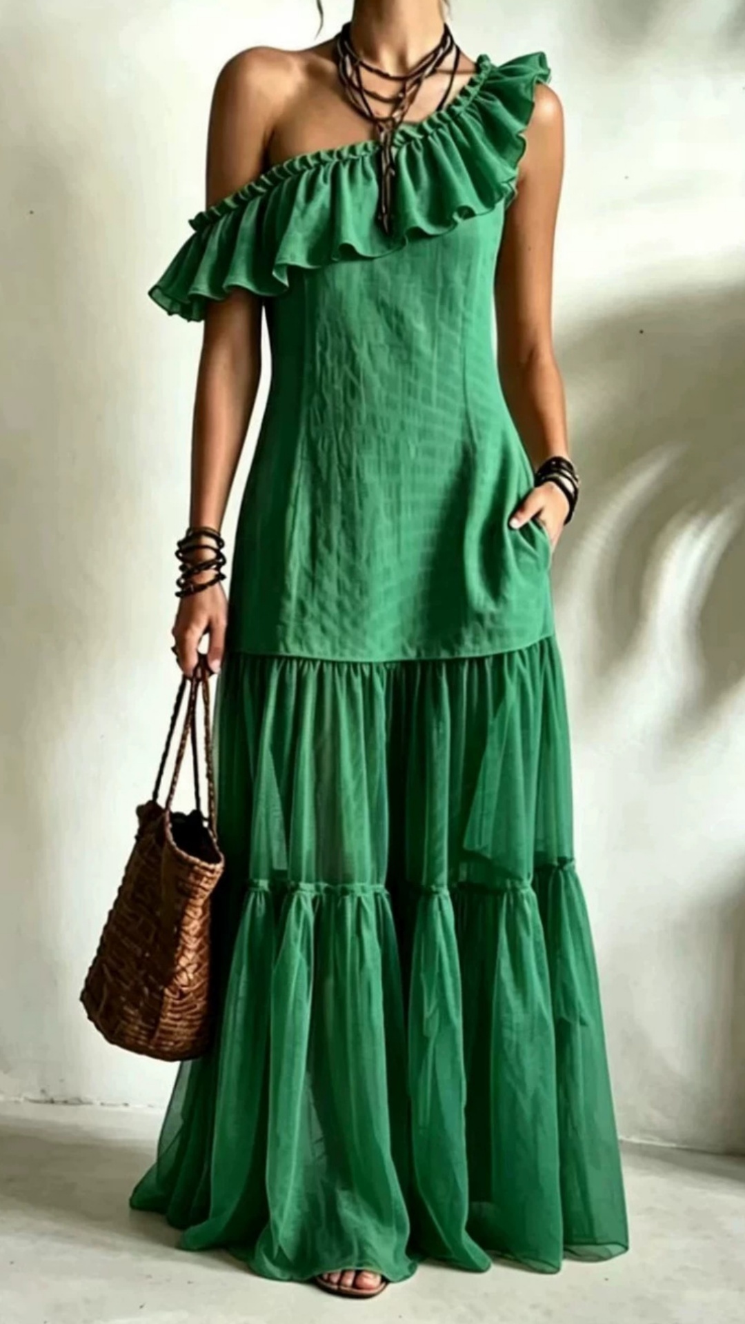 Women's Sleeveless Asymmetrical-Neck Dress with Ruffle Splicing - Nordfashionstorm - Women's Clothing, Fashion for You - Nordfashionstorm.com