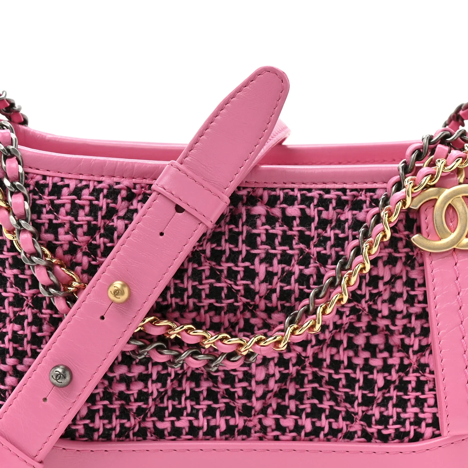 Tweed Calfskin Small Gabrielle Hobo Pink - Top Club