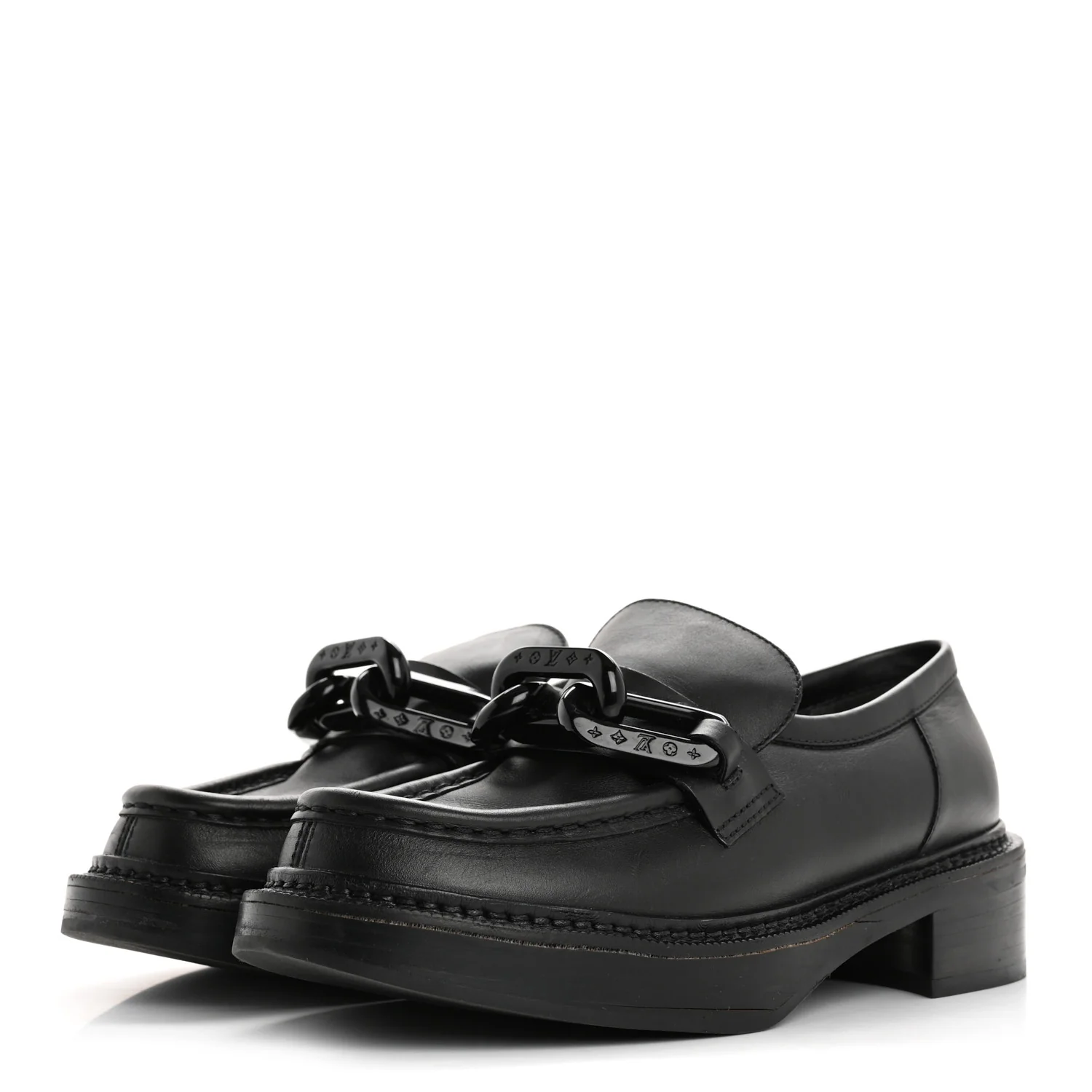 Calfskin Oversized Chain Academy Loafers 37.5 Black - Top Club