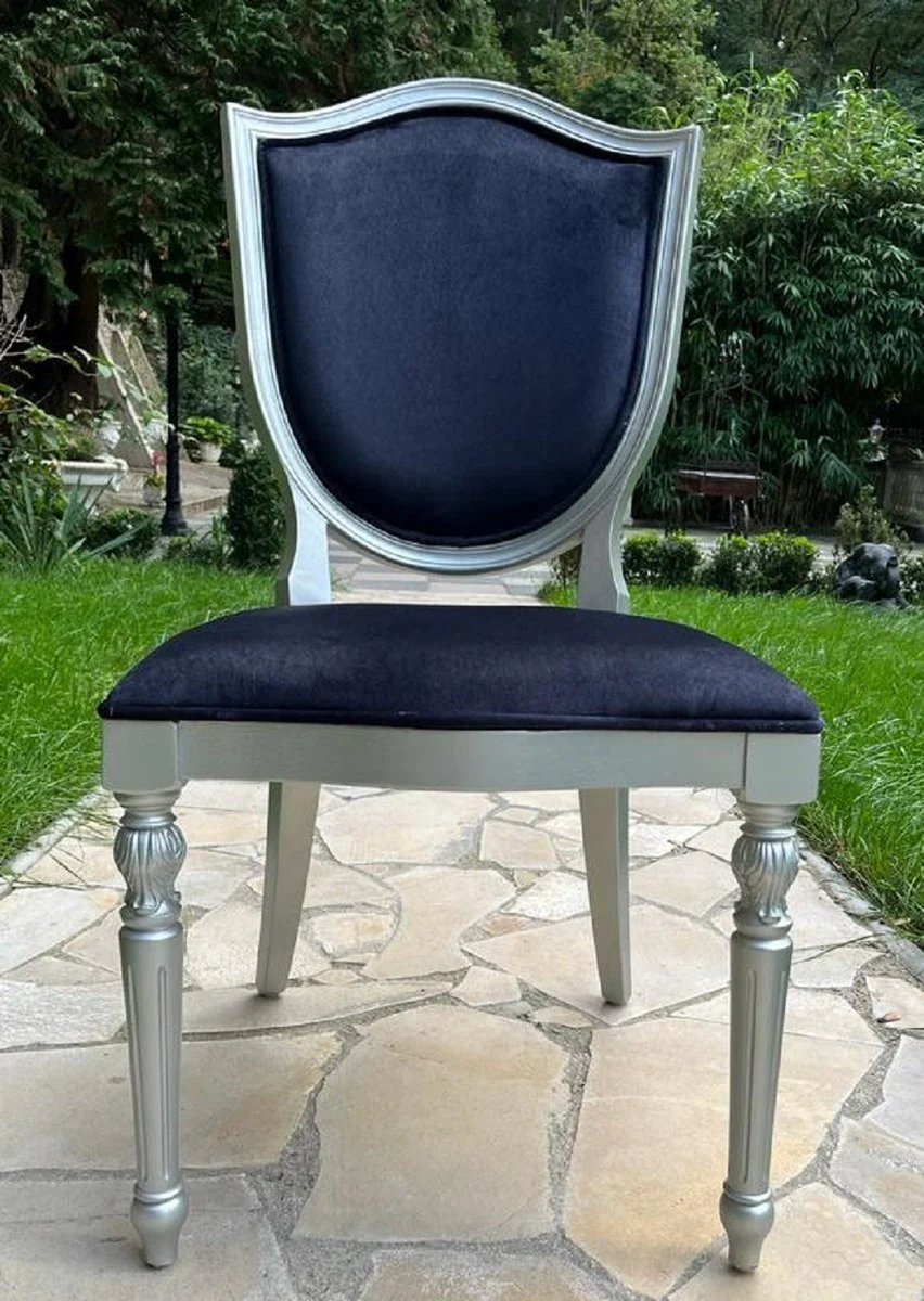 Luxury Art Deco velvet dining room chair dark blue / silver - Art Deco solid wood chair - Art Deco dining room furniture - Art Deco furniture - Art Deco furnishings - Luxury furniture in the Art Deco style