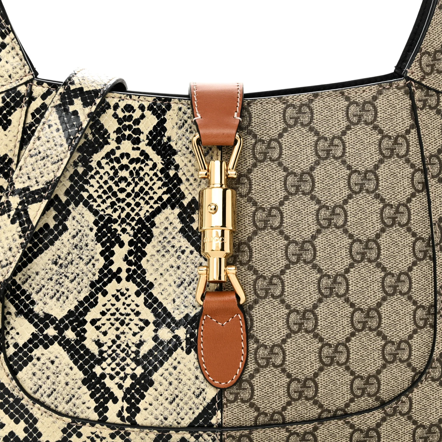 GG Supreme Monogram Snakeskin Small Jackie 1961 Hobo Beige Ebony - Top Club