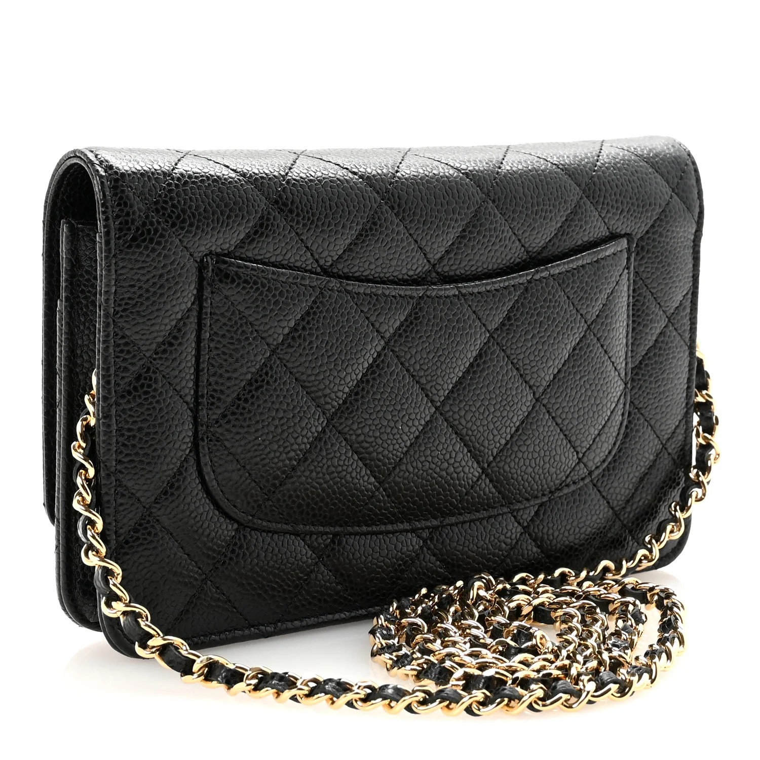 Caviar Quilted Wallet on Chain WOC Black - Top Club