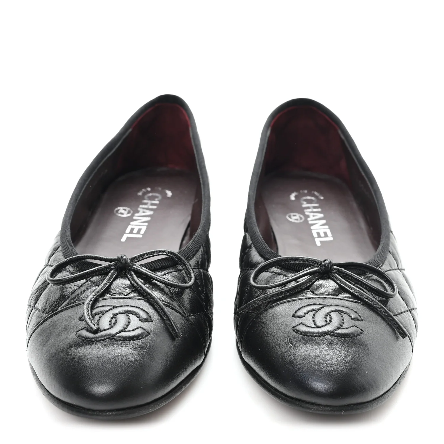 Aged Calfskin Quilted CC Cap Toe Ballerina Flats 37.5 Black - Top Club
