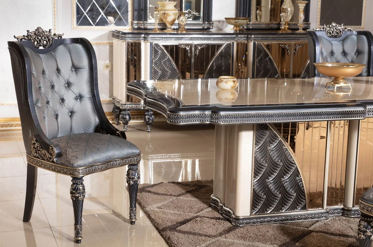 Luxury Baroque Dining Table Beige / Black / Gold - Rectangular Baroque Style Kitchen Table - Luxury Dining Room Furniture in Baroque Style - Baroque Dining Room Furniture - Baroque Furnishings