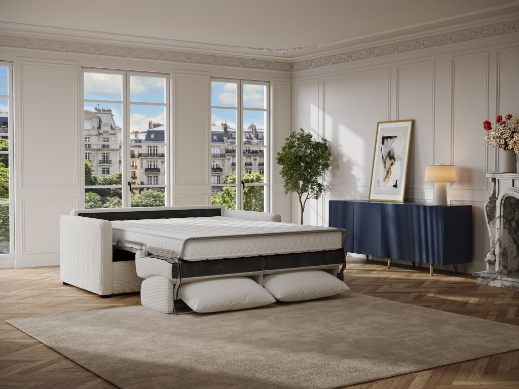 Sofá cama de 3 plazas de pana beige TOMAKA