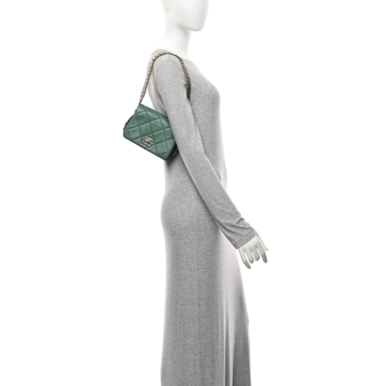 Lambskin Quilted Mini Chain Rows Flap  Green