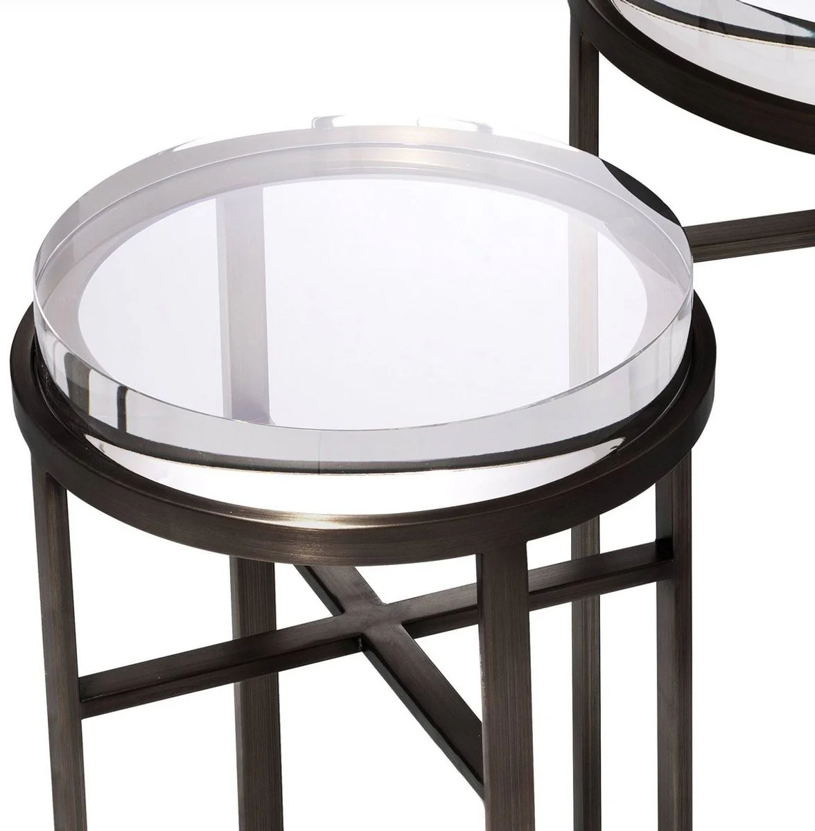 Luxury side table set bronze color - 2 round stainless steel tables with glass top - luxury living room furniture
