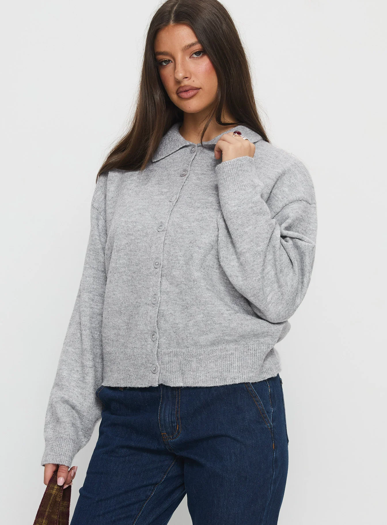 Nadyna Collared Cardigan Grey Marle