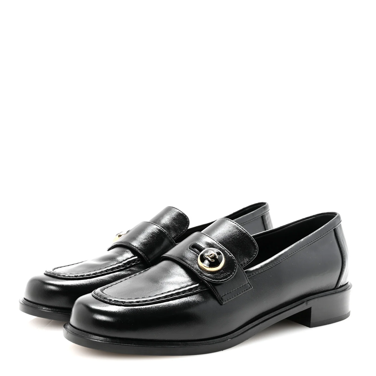 Shiny Calfskin CC Mocassin Loafers 38.5 Black - Top Club