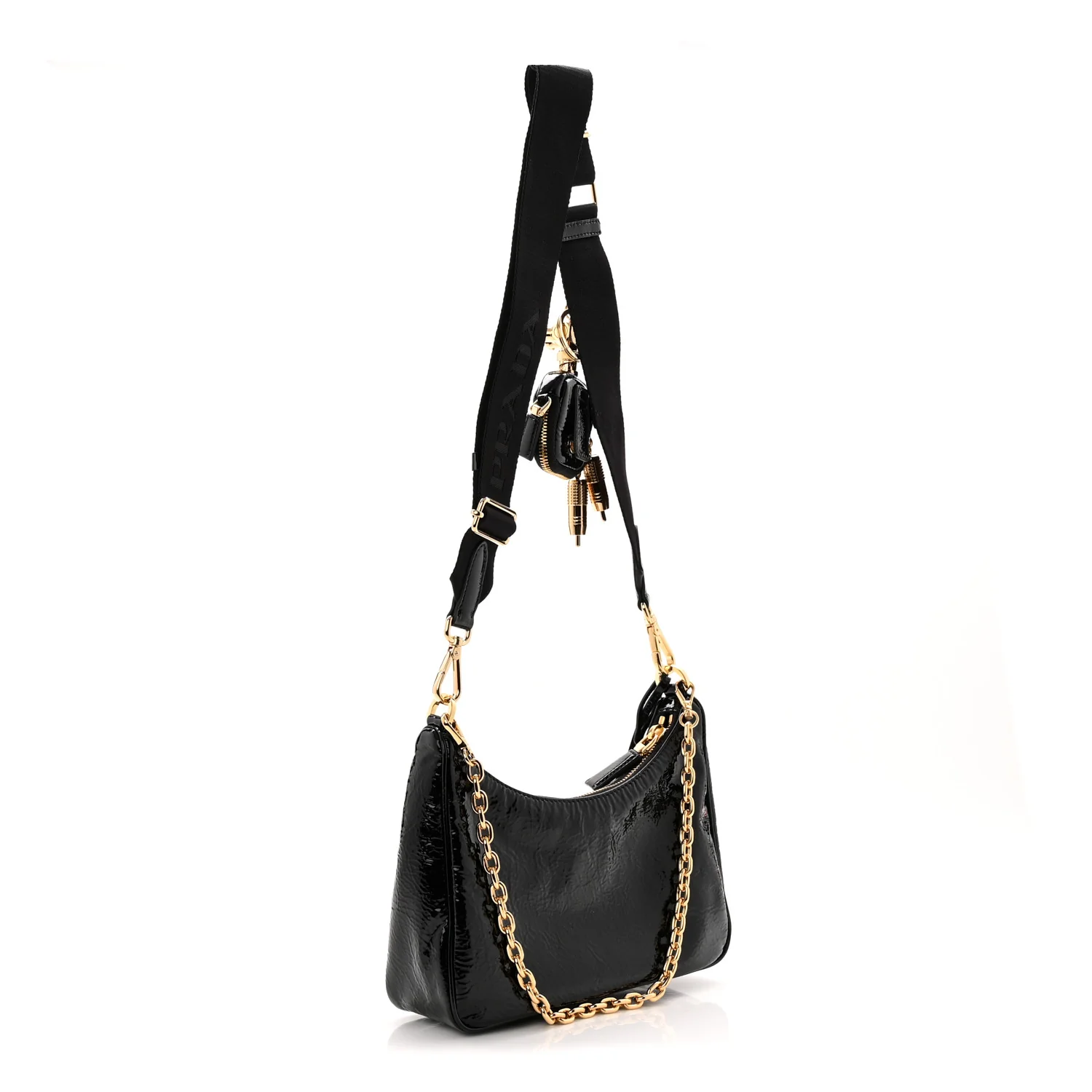 Patent Naplak Re-Edition 2005 Shoulder Bag With Charm Black - Top Club
