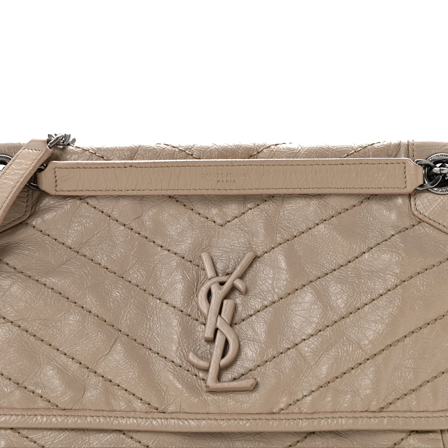 Crinkled Calfskin Matelasse Monogram Medium Niki Chain Satchel Gold Sand - Top Club