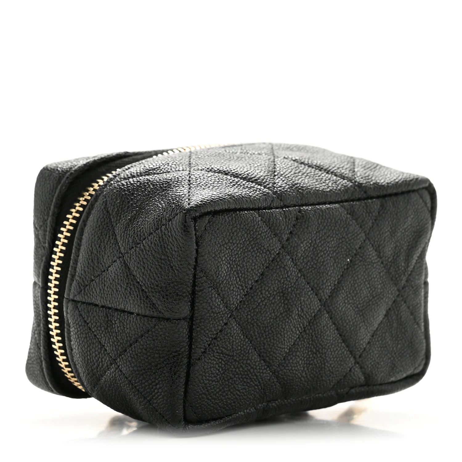 Caviar Quilted Mini Top Handle Vanity With Chain Black - Top Club