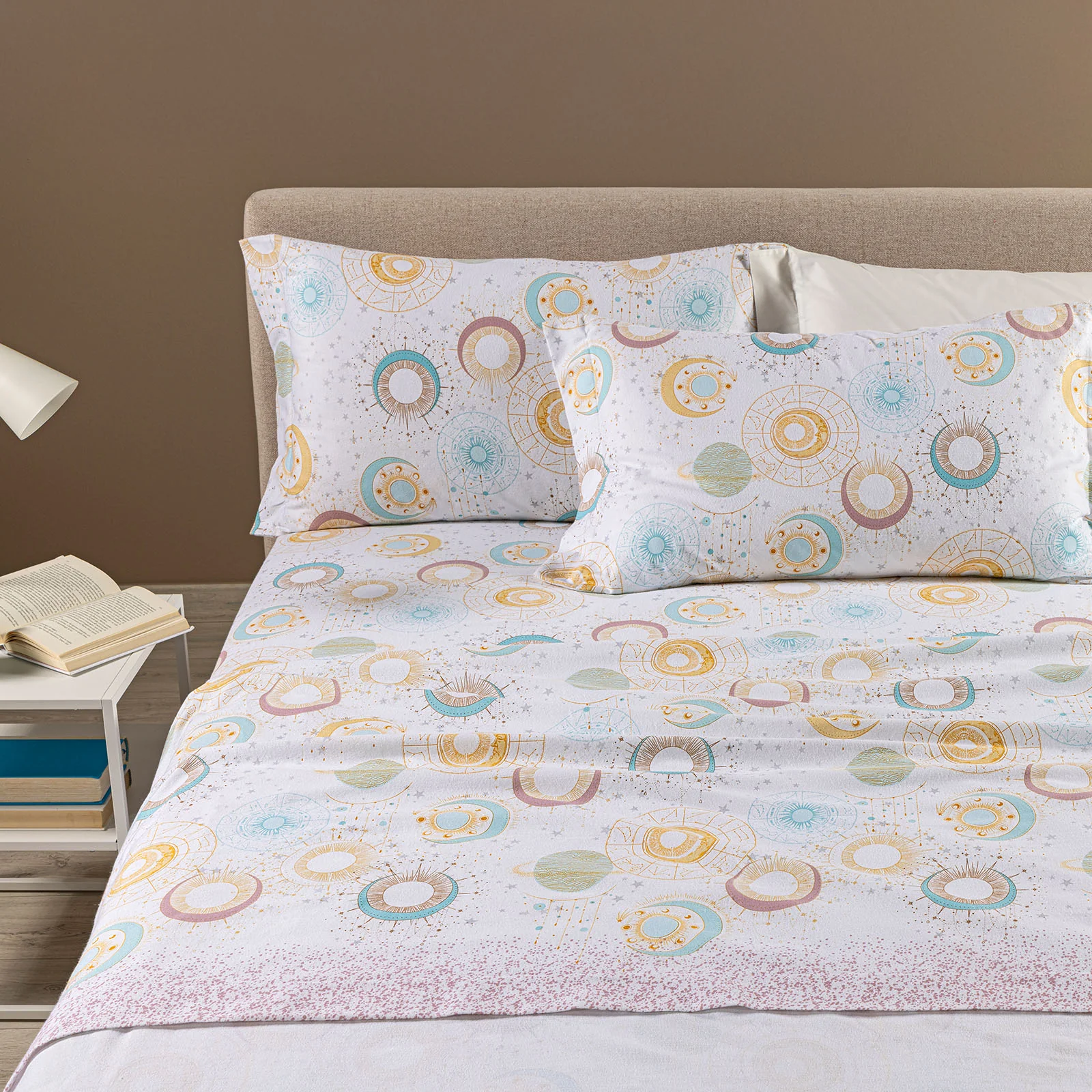 Completo Lenzuola In Flanella Luna Flanella Singolo Rosa Caleffi