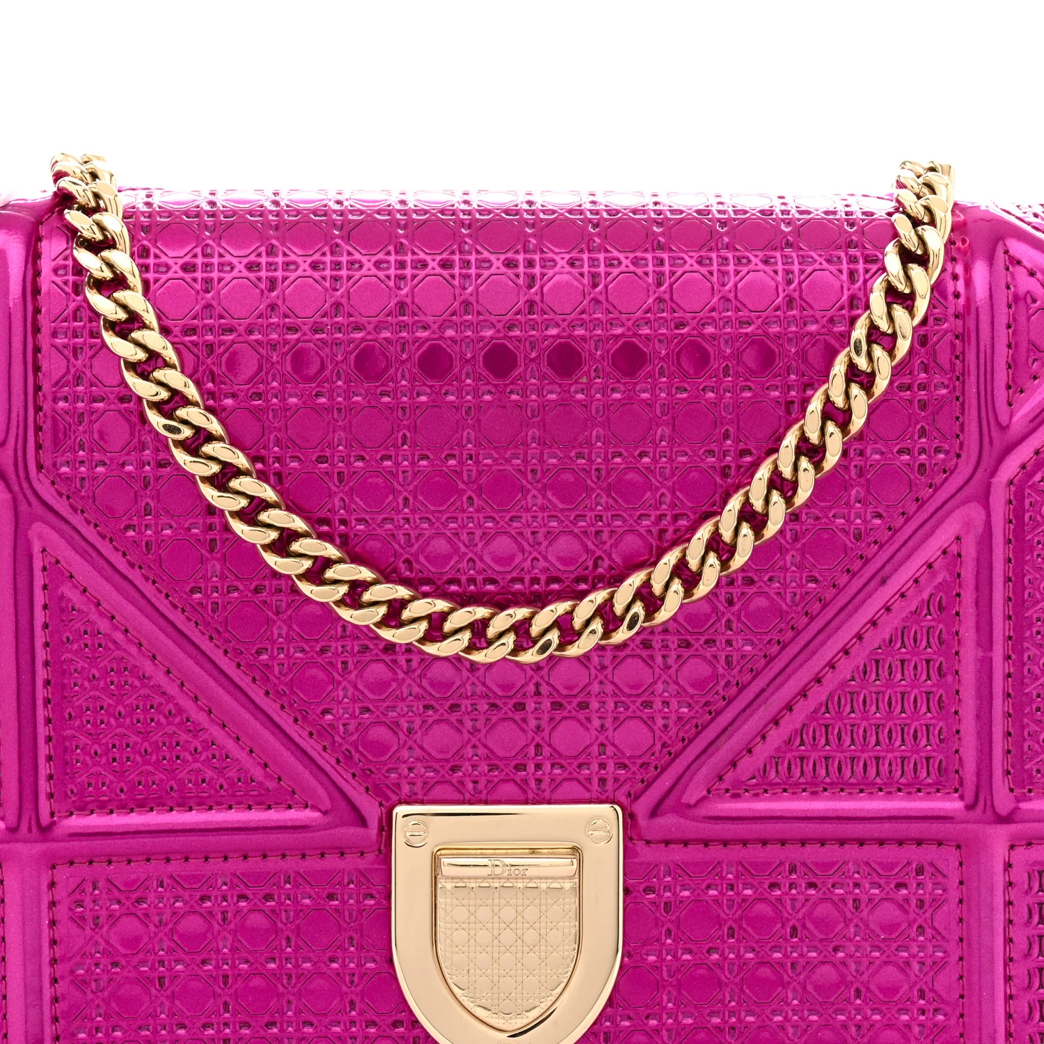 Metallic Patent Micro-Cannage Diorama Wallet on Chain Pouch Pink - Top Club