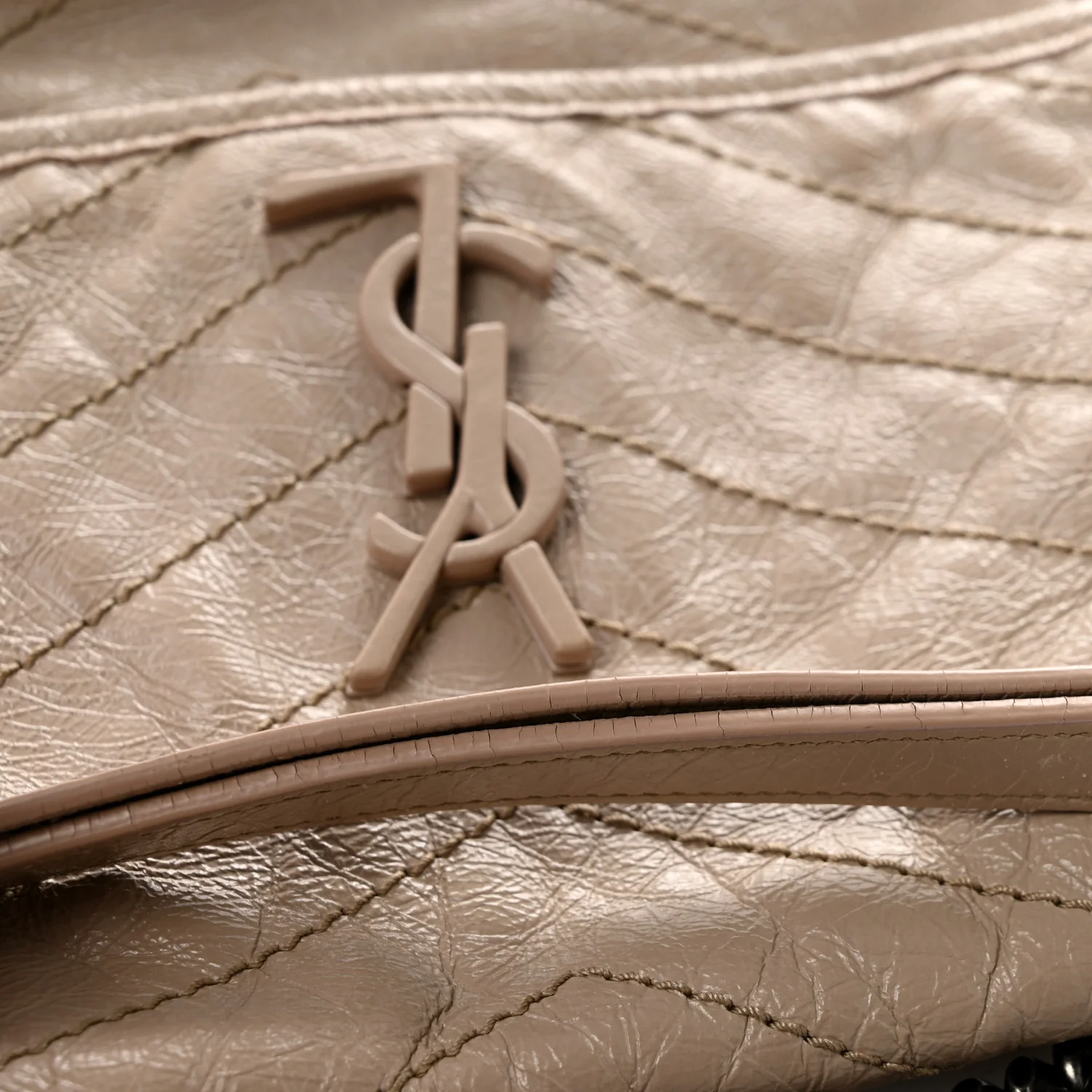 Crinkled Calfskin Matelasse Monogram Medium Niki Chain Satchel Gold Sand - Top Club