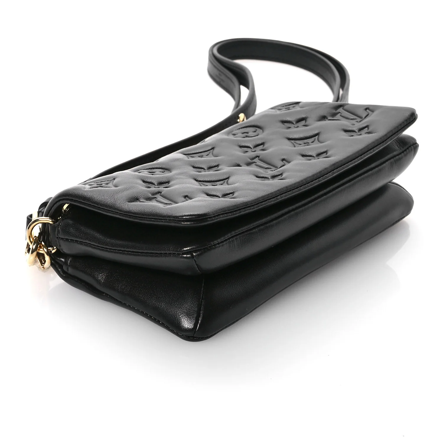 Lambskin Embossed Monogram Pochette Coussin Crossbody Black - Top Club