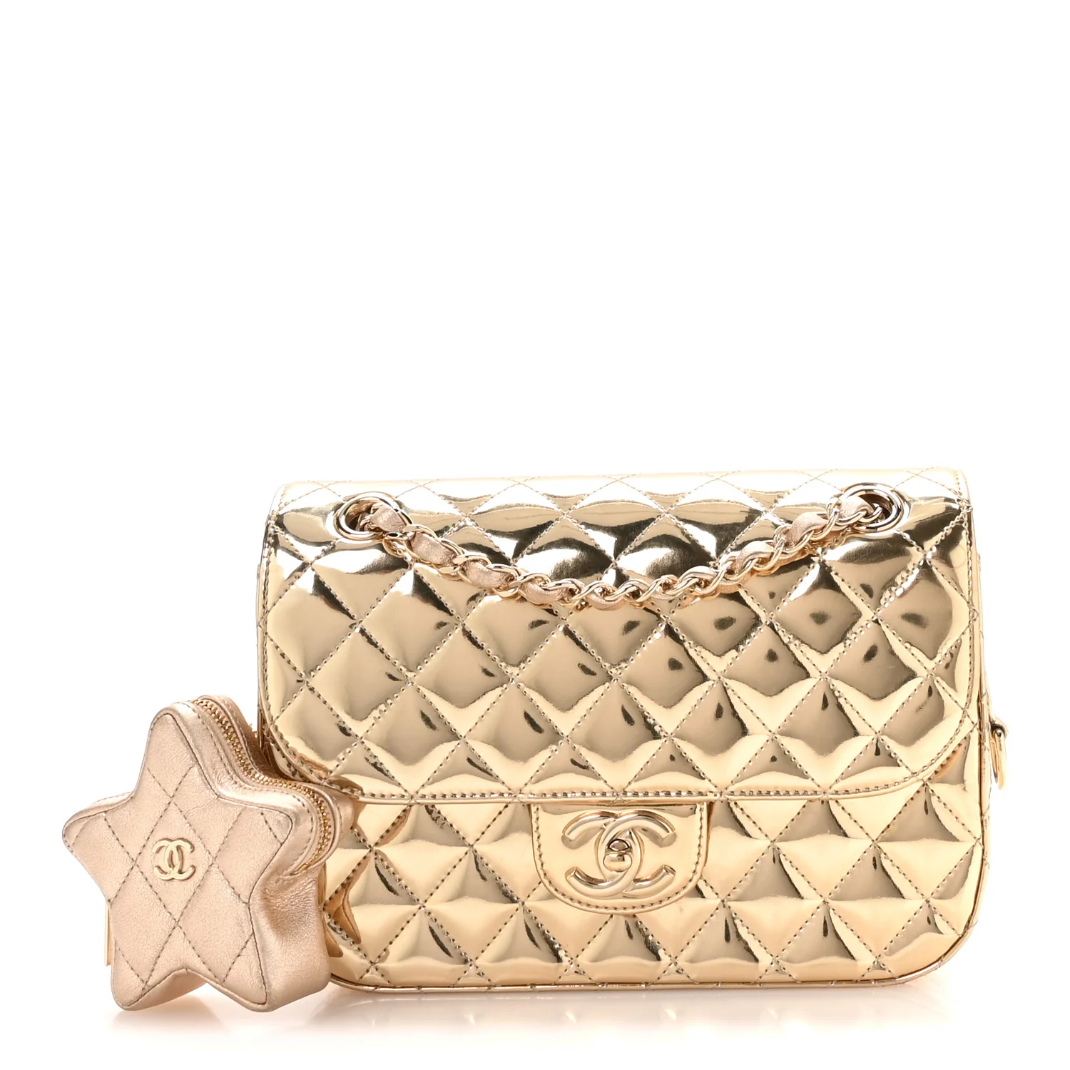 Mirror Calfskin Metallic Calfskin Medium Hollywood Boulevard Flap With Star Coin Purse Light Gold