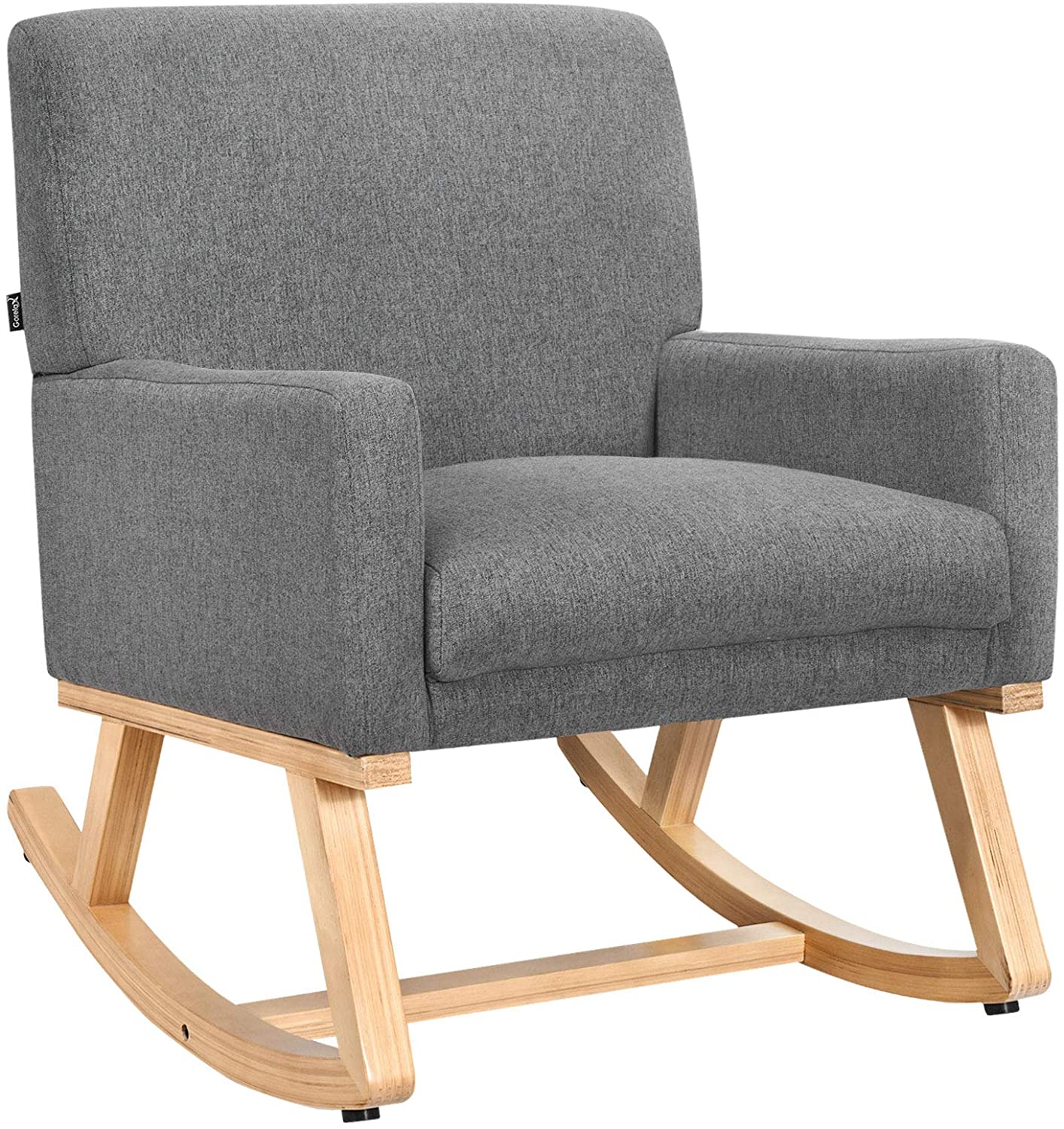 BEFOUNDLOVELY Upholstered Rocking Chair with Fabric Padded Seat and Solid Wood Base