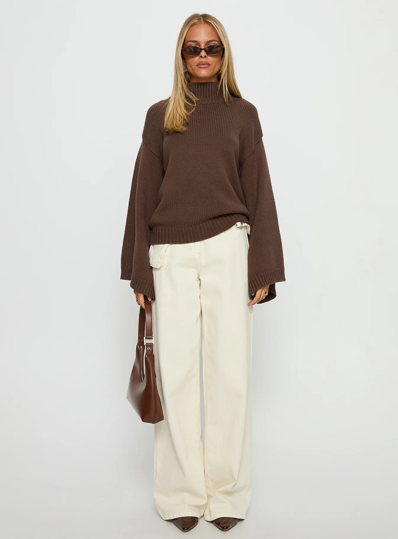 Neriel Funnel Neck Knit Sweater Chocolate