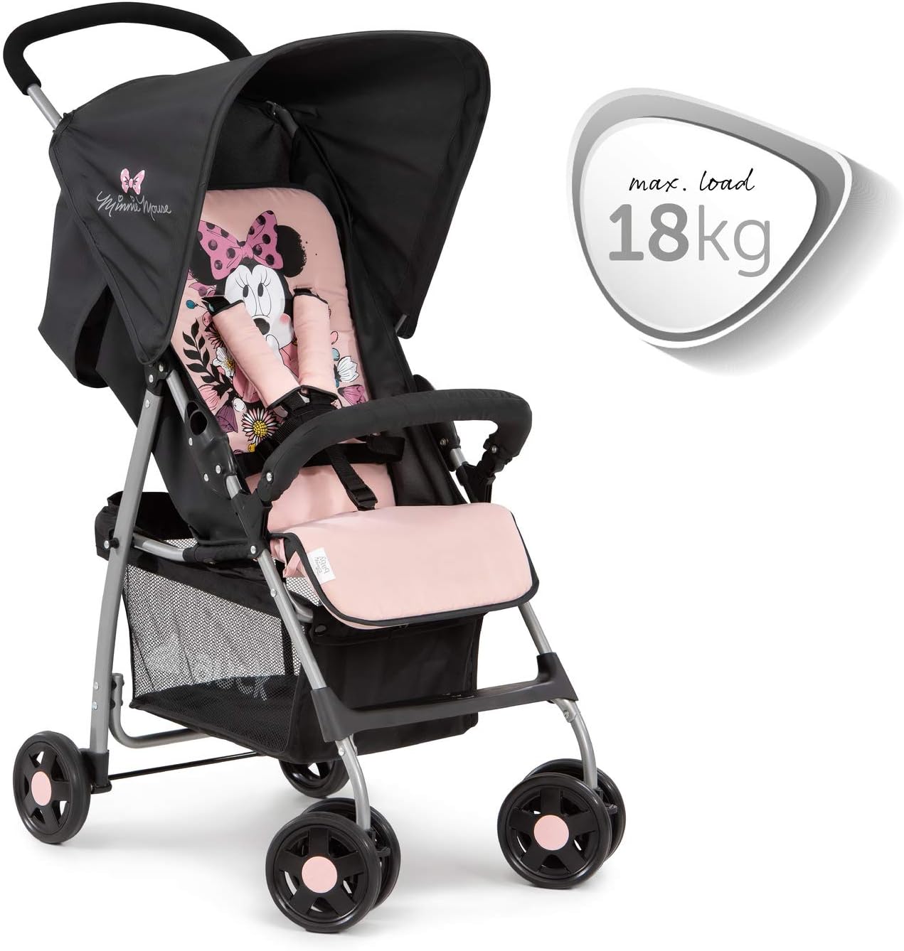 hauck Sport Baby Stroller, Lightweight Stroller from Birth to 18 kg, Ultralight Folding Stroller, Reclining, Baby Stroller, Large Basket, Minnie Pink