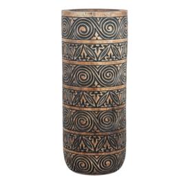 Houten handgesneden vaas Tribal natural/zwart Large