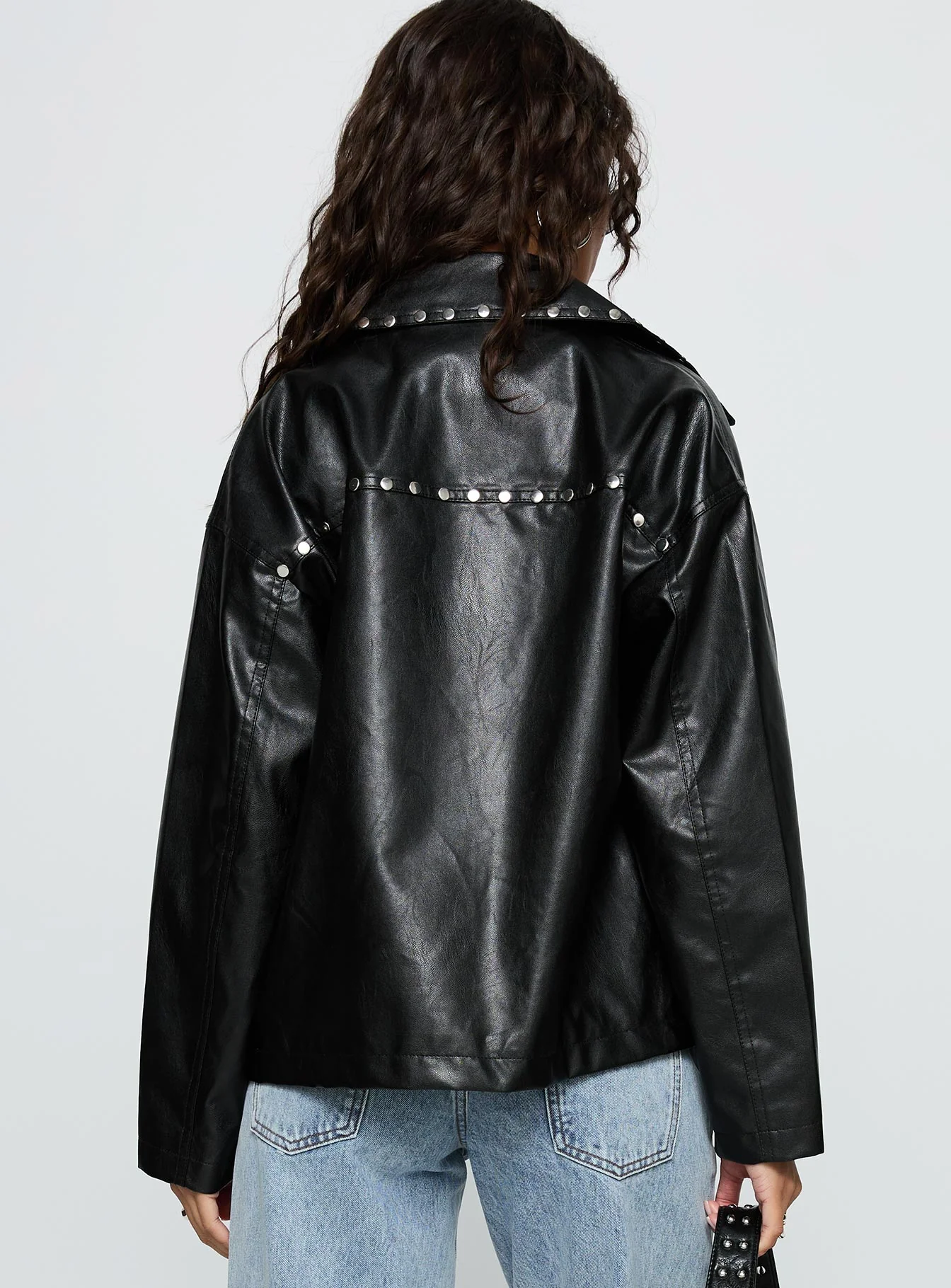 Kaeden Faux Leather Stud Detail Biker Jacket Black