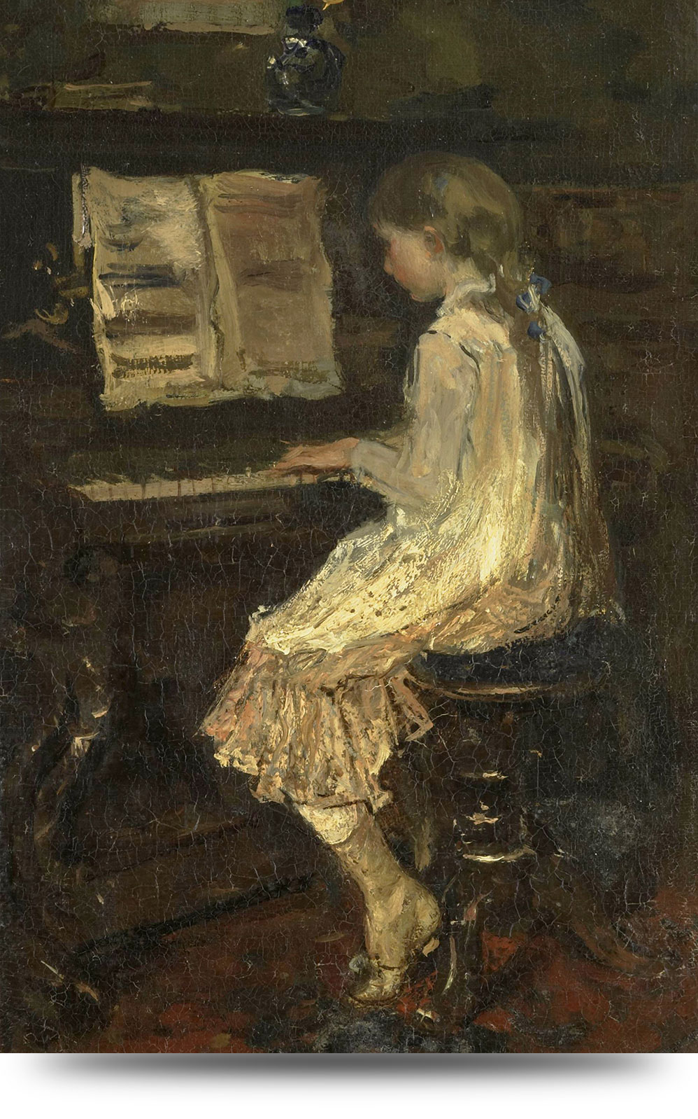 Canvas schilderij Meisje aan de piano 100 x 150 cm