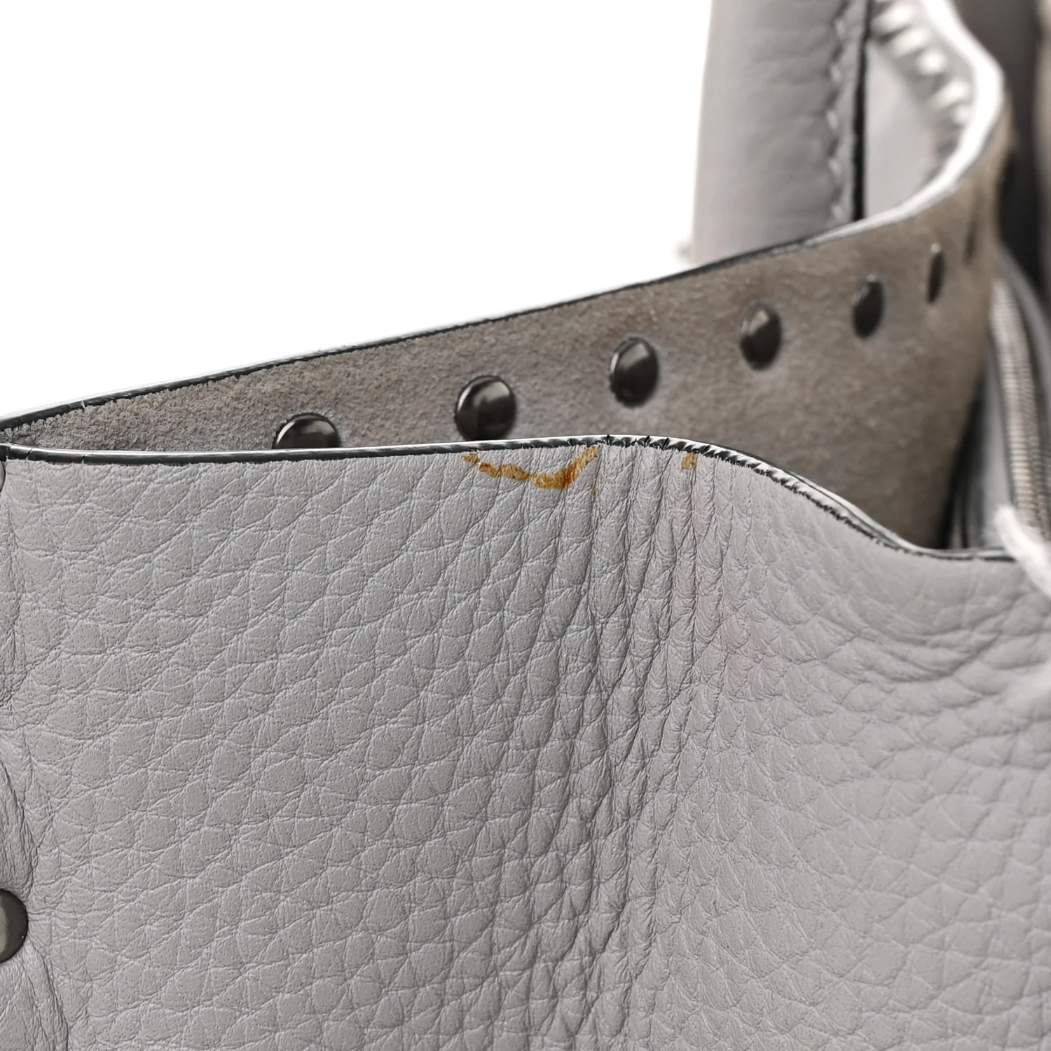 Grained Calfskin Medium Rockstud Double Handle Horizontal Tote Pastel Grey - Top Club