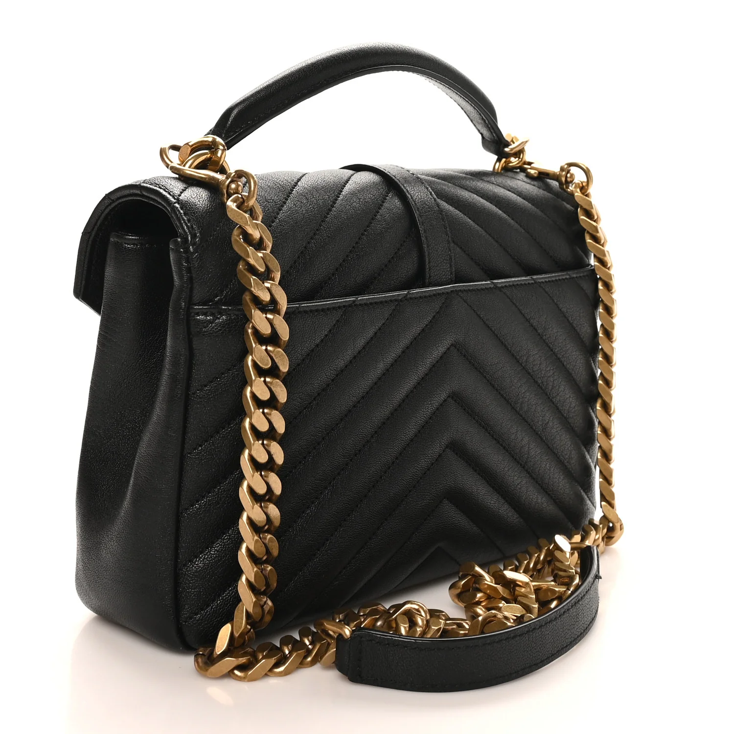 Sheepskin Matelasse Chevron Monogram Medium College Bag Black - Top Club