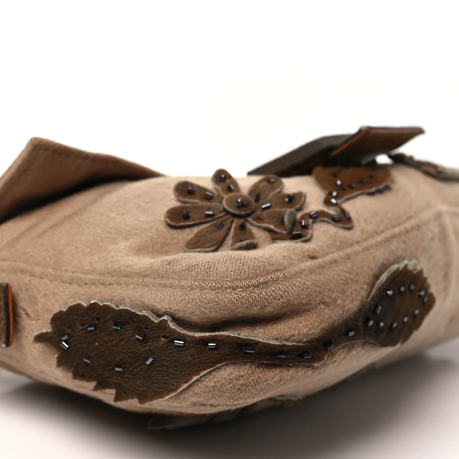 Wool Pony Hair Flower Applique Baguette Brown - Top Club