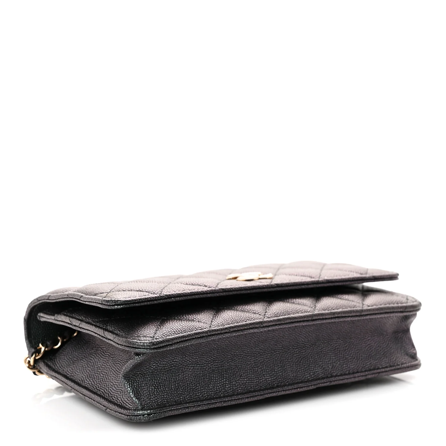 Iridescent Caviar Quilted Wallet on Chain WOC Dark Blue - Top Club