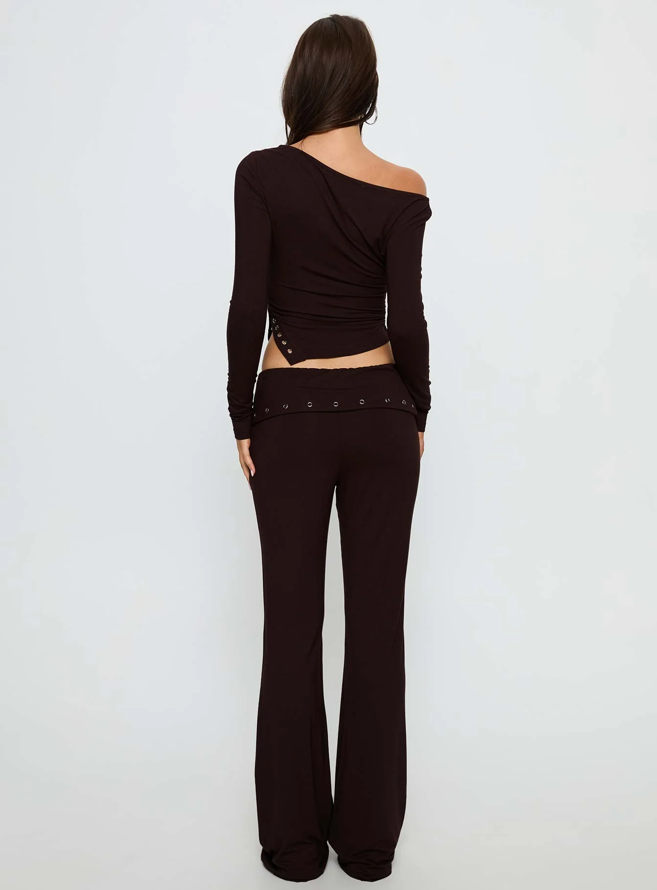 Wynna Eyelet Foldover Pants Chocolate