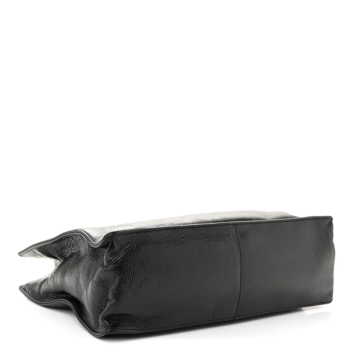 Shiny Aged Calfskin Shopping Bag Black - Top Club