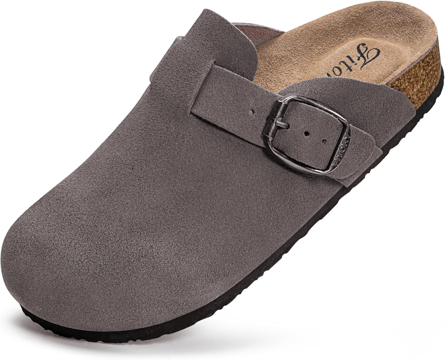 FITORY Womens Clogs Slip-on Potato Shoes Leather Mules with Suede Cork Footbed Size 6-11