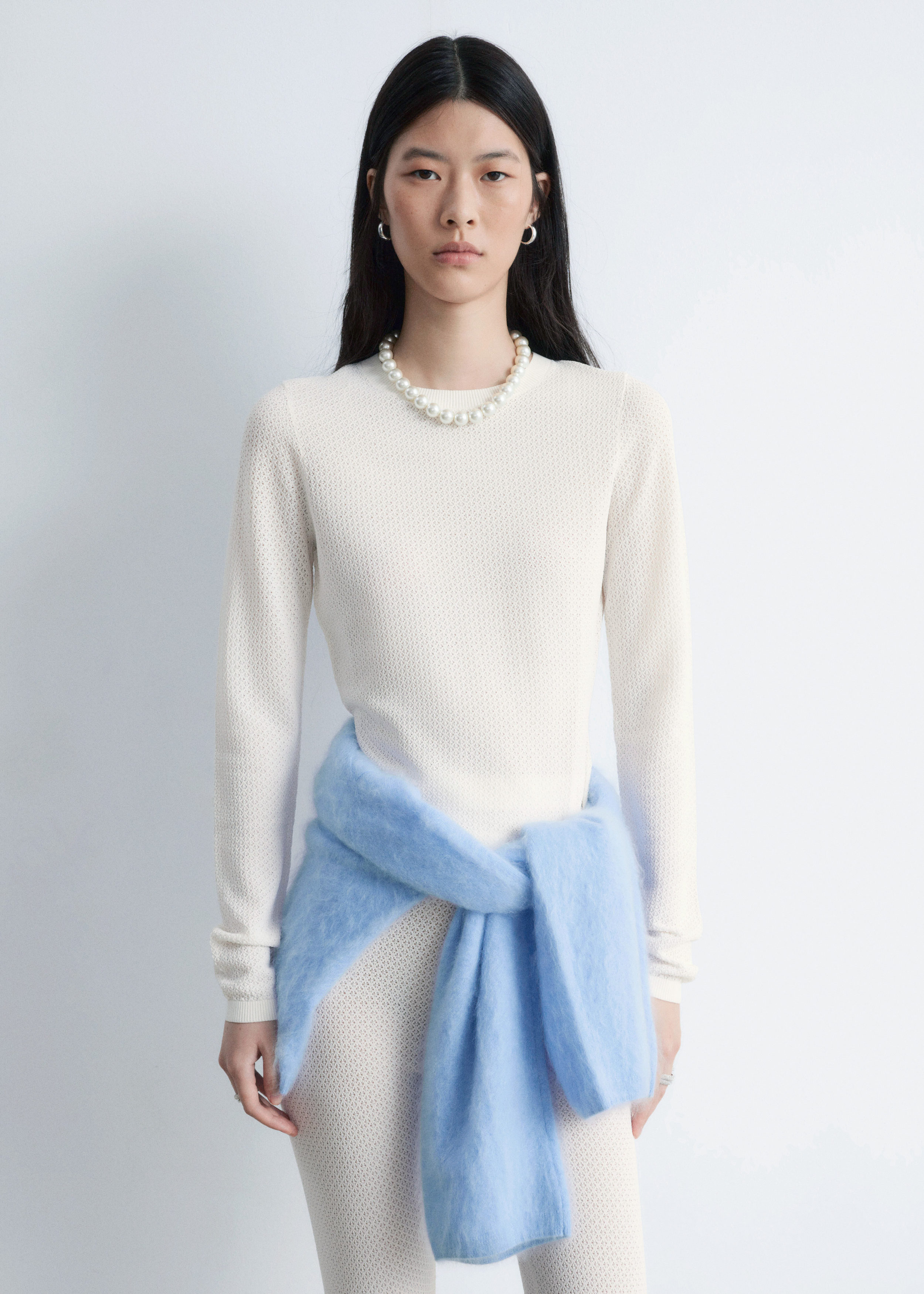 & Other Stories LONG-SLEEVE POINTELLE-KNIT TOP