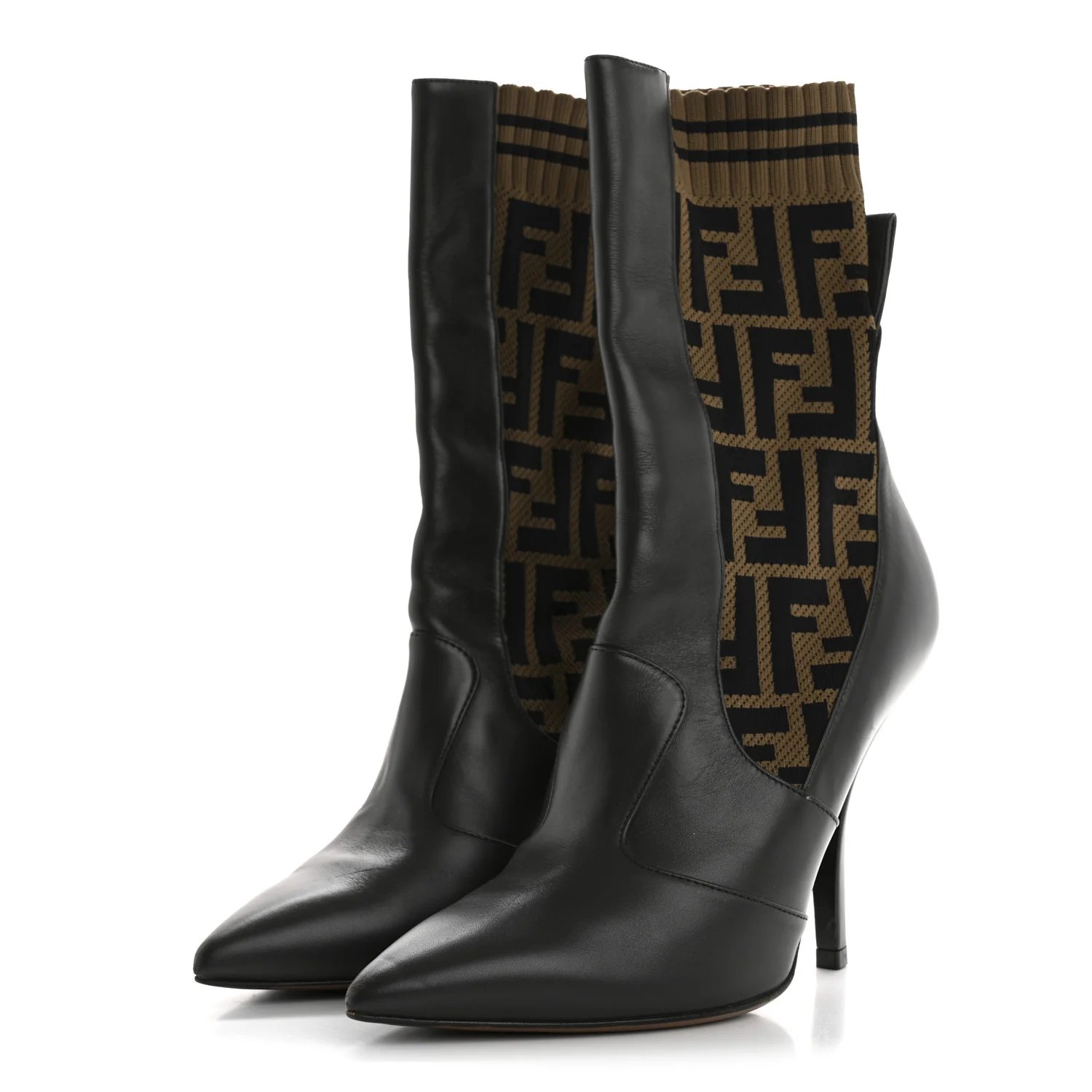 Nappa Microfiber Fabric FF Rockoko 105mm Sock Boots 37 Ebano Tobacco Black - Top Club