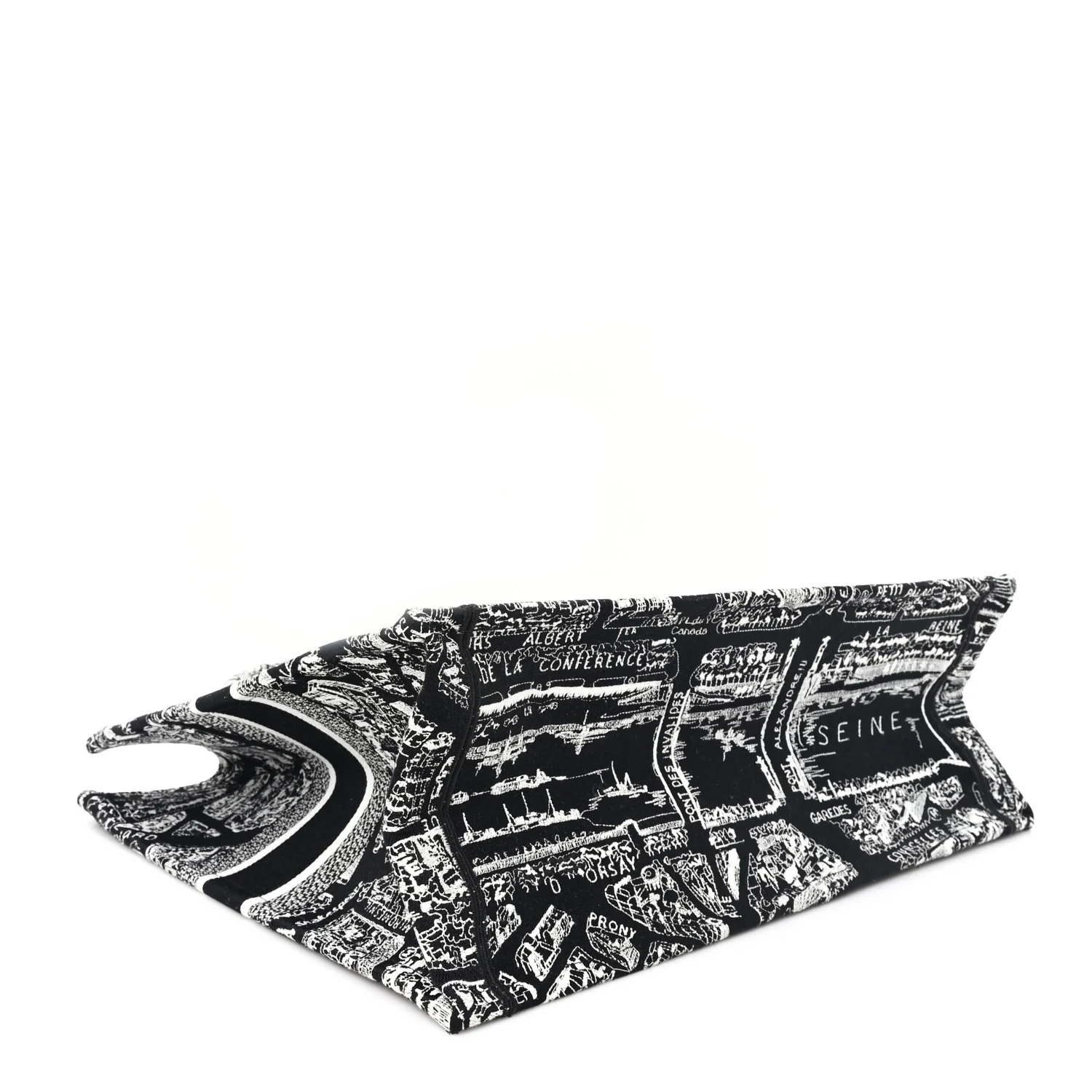 Canvas Embroidered Large Plan De Paris Book Tote Black White - Top Club