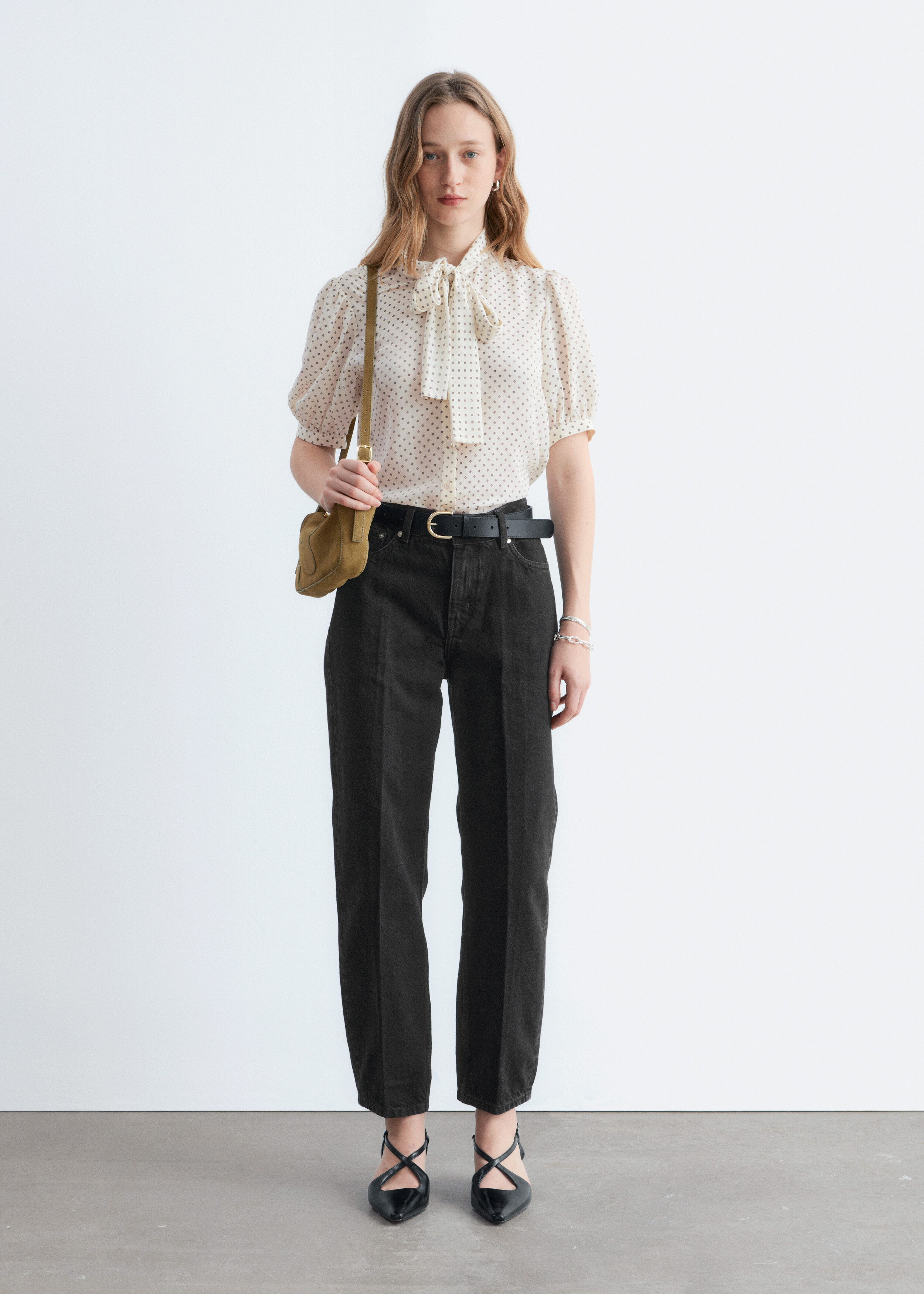 & Other Stories PRINTED TIE-NECK SILK BLOUSE
