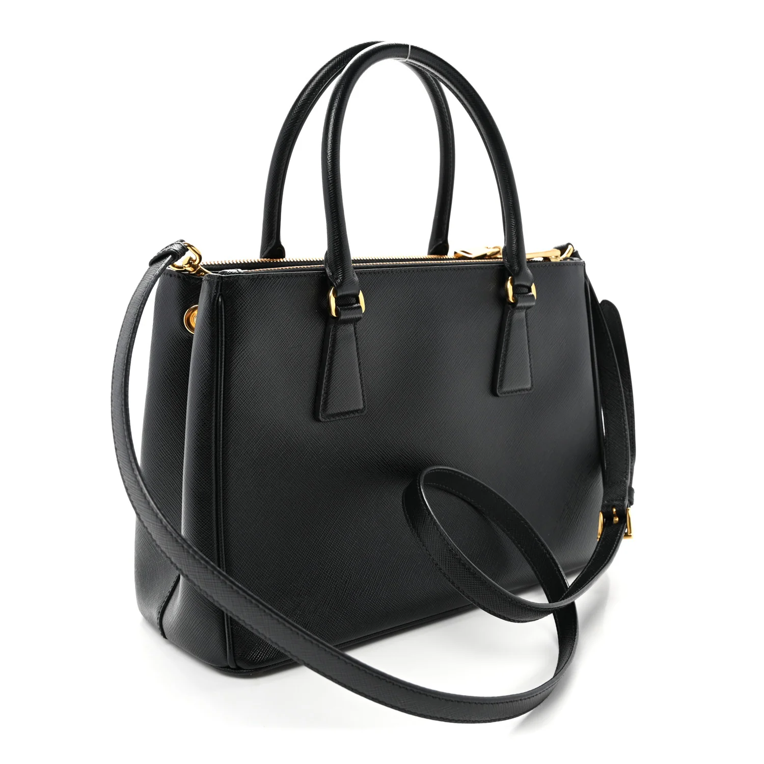 Saffiano Small Galleria Double Zip Tote Black - Top Club