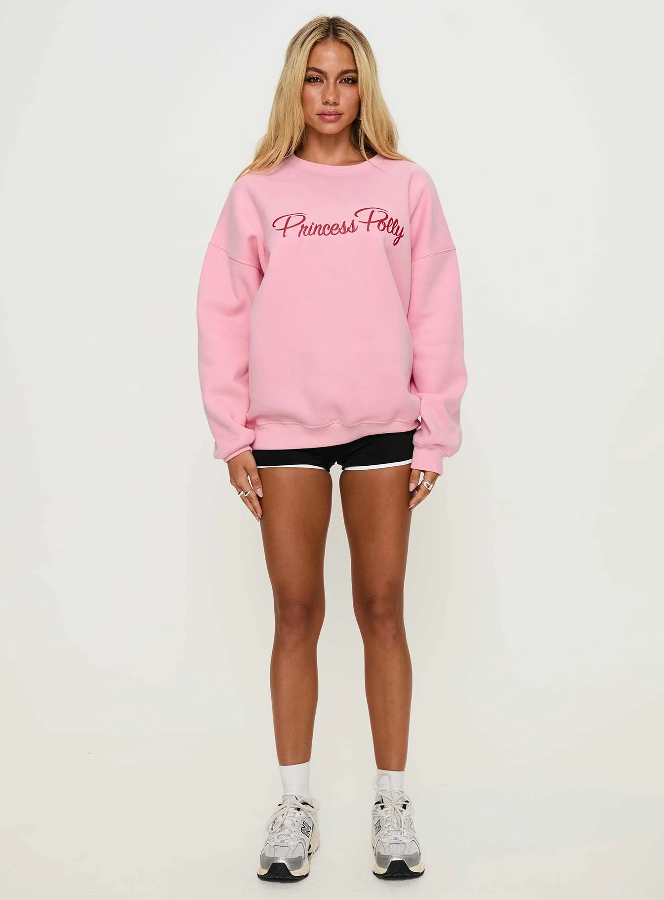 Princess Polly Classic Crew Neck Sweatshirt Bubble Text Pink