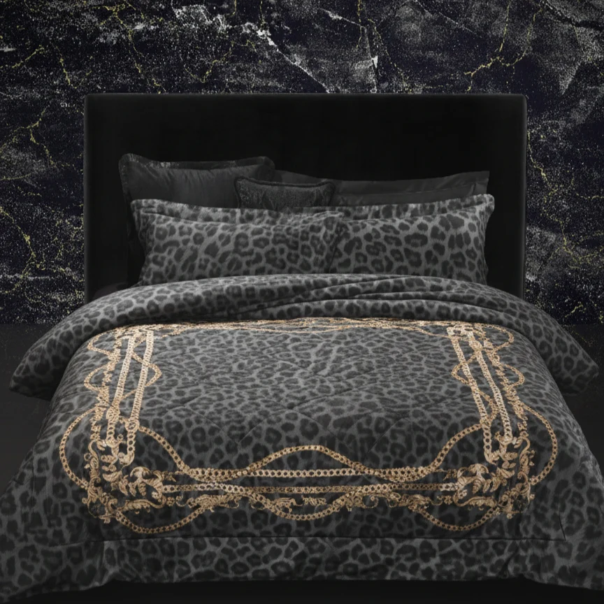 Trapunta In Raso Di Cotone Leopard Chains Matrimoniale