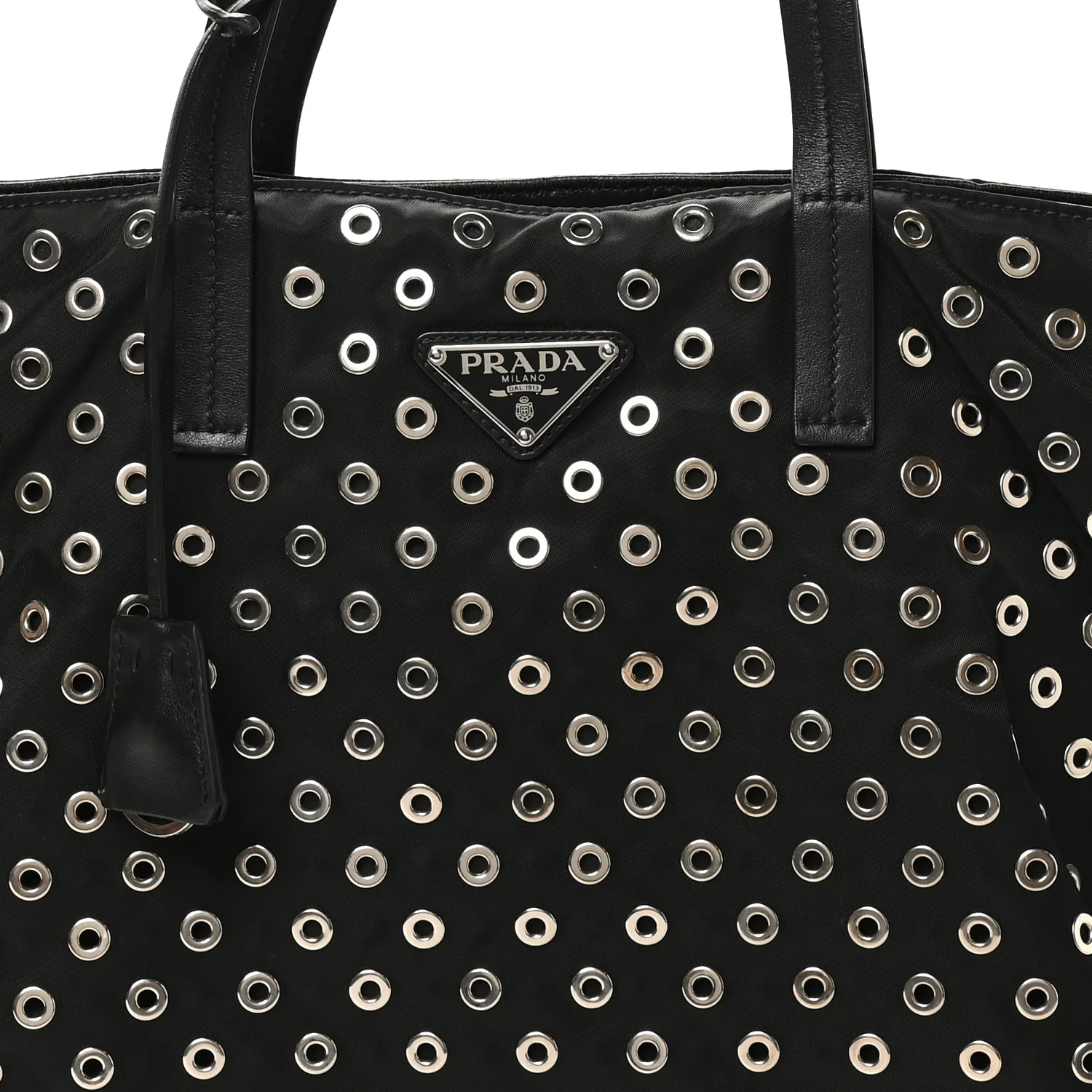 Tessuto Nylon Calfskin Grommet Tote Black - Top Club