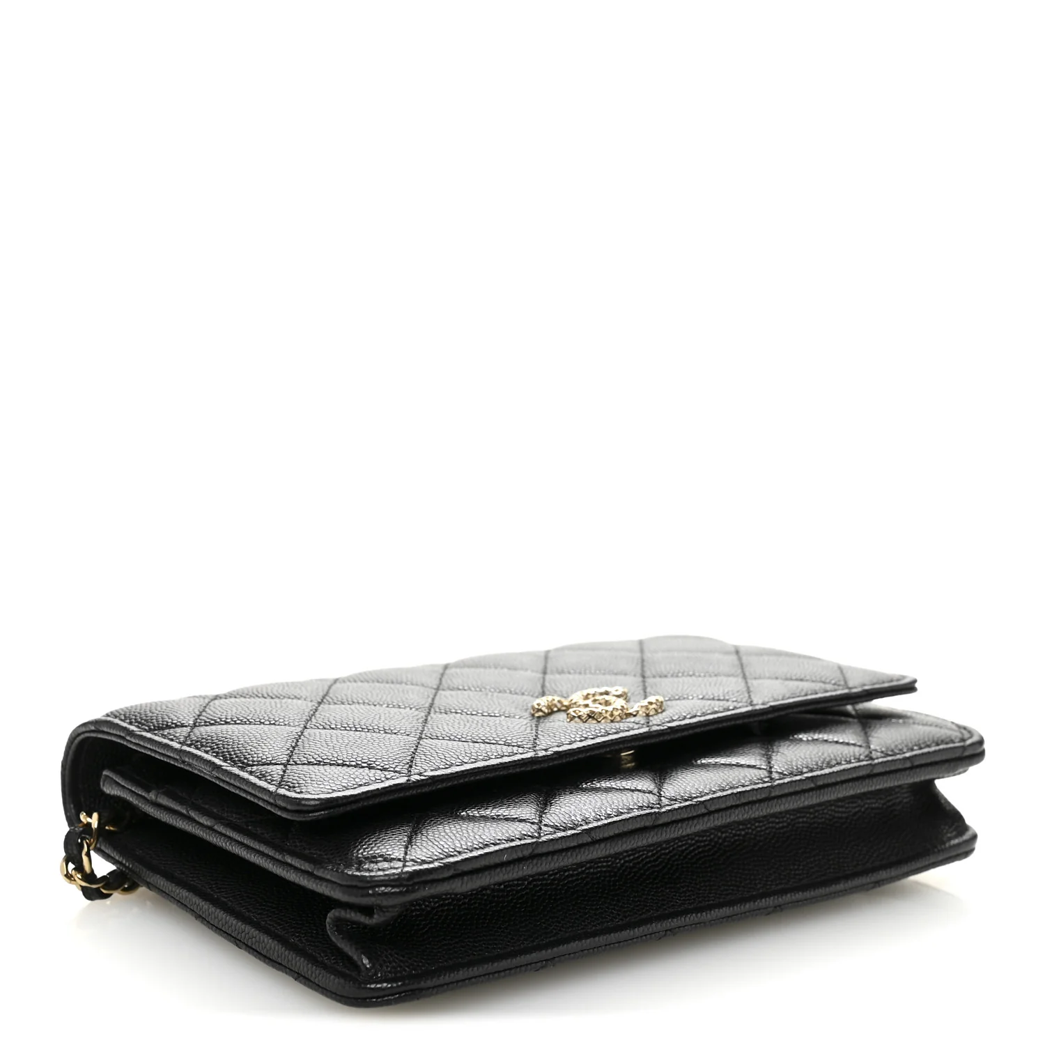 Caviar Quilted Perforated Metal CC Wallet On Chain WOC Black - Top Club