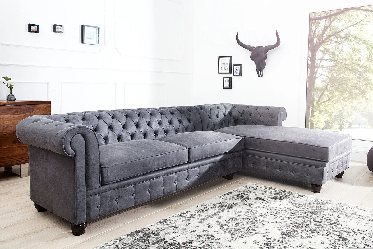 Chesterfield corner sofa in antique gray - living room furniture - couch