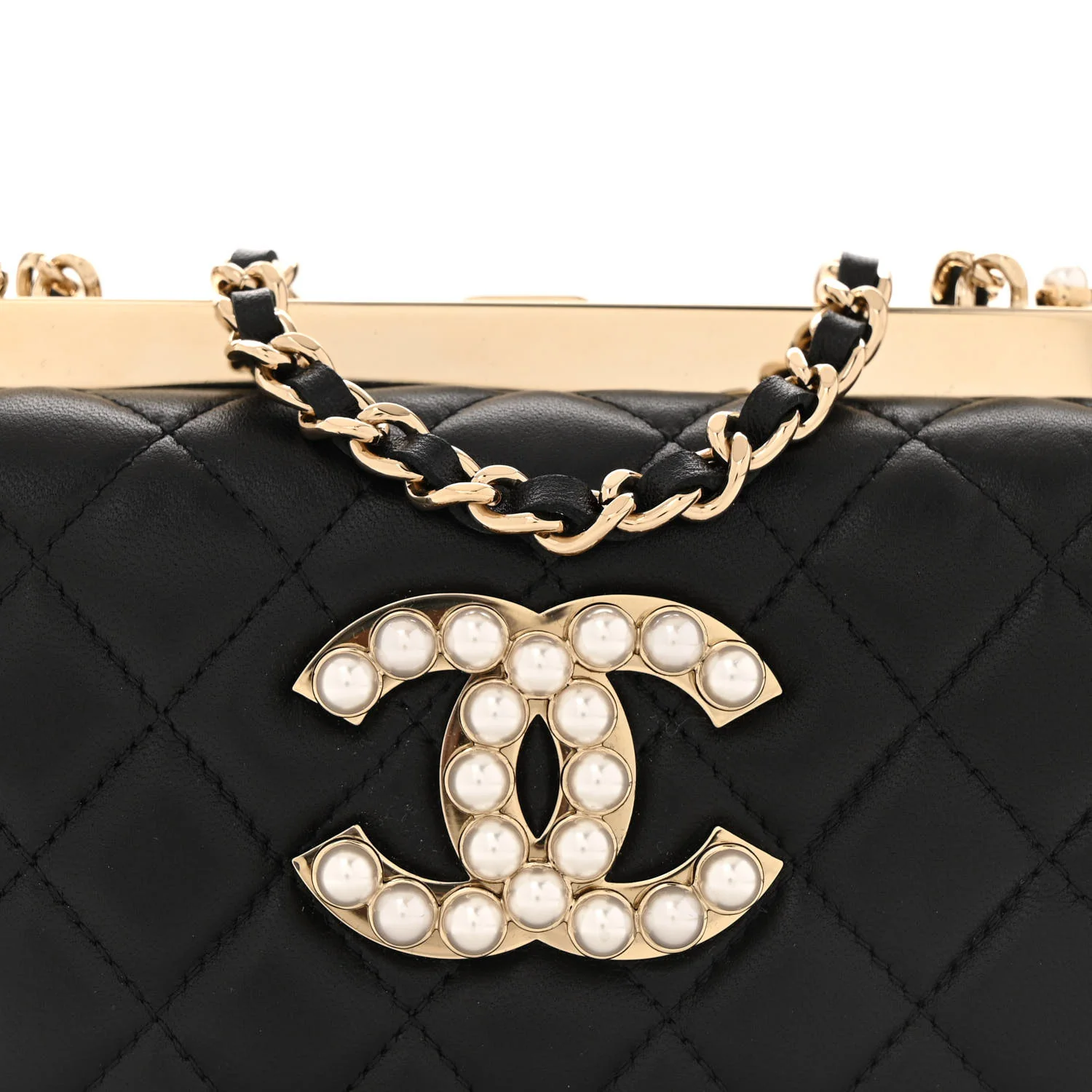 Lambskin Quilted Pearl CC Vanity Case Black - Top Club