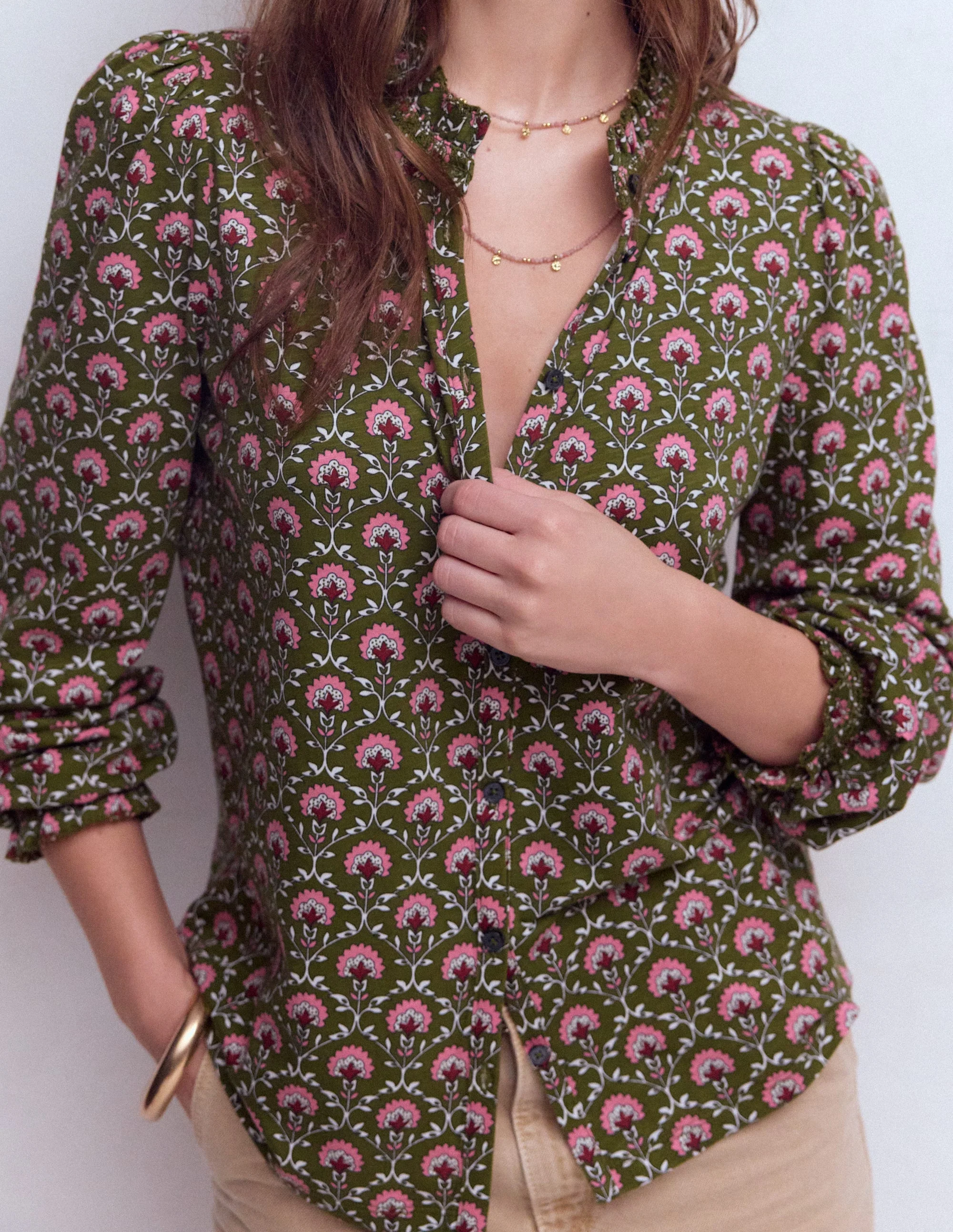 Effie Hemd mit gesmokten Details-Eintagsfliege, Blumengitter