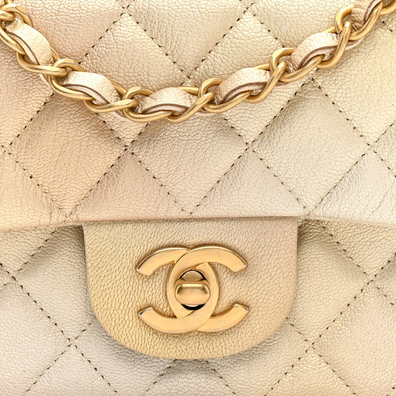 Metallic Goatskin Quilted Mini Rectangular Flap Gold - Top Club