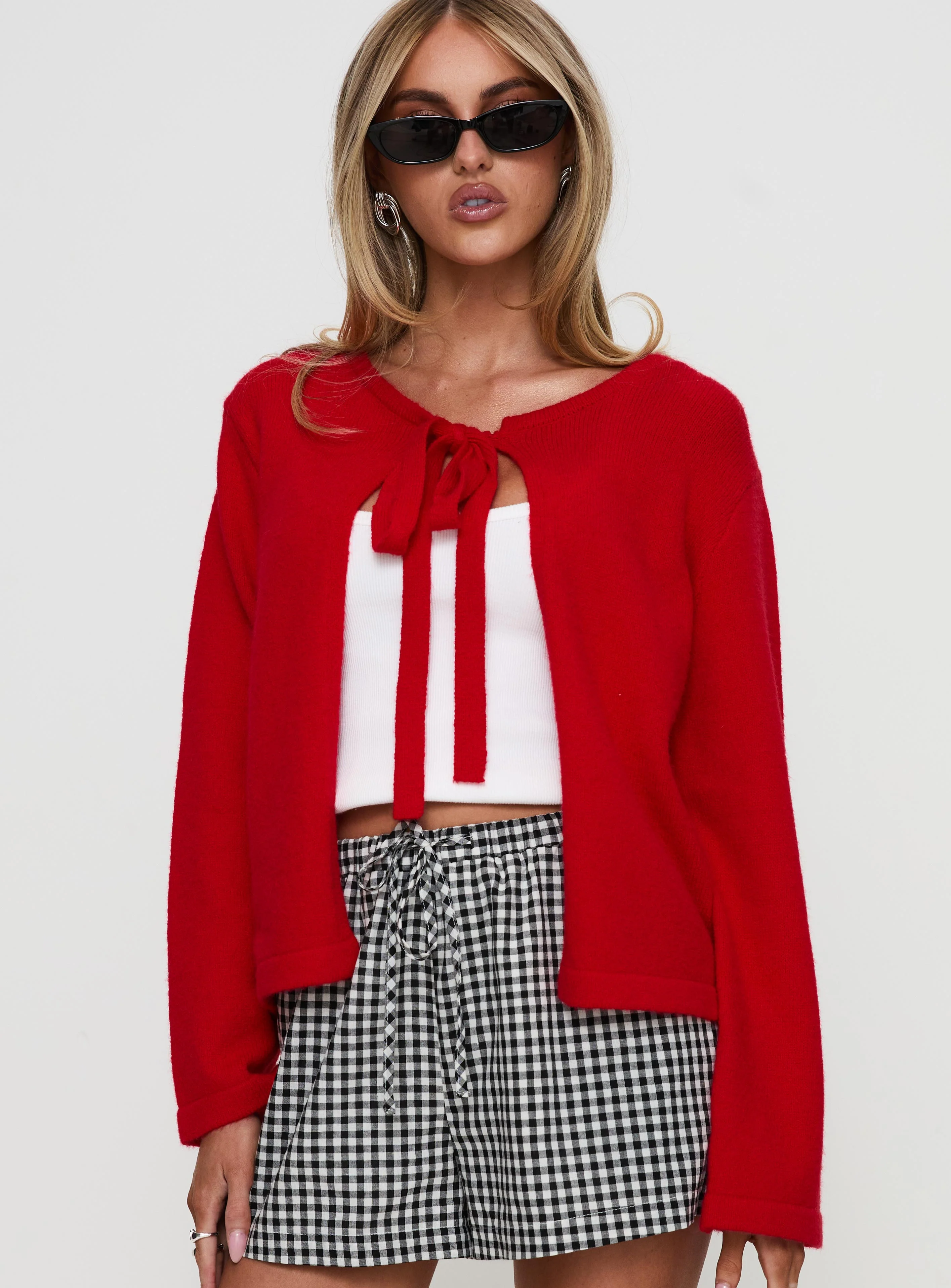 Norine Tie Up Knit Sweater Red