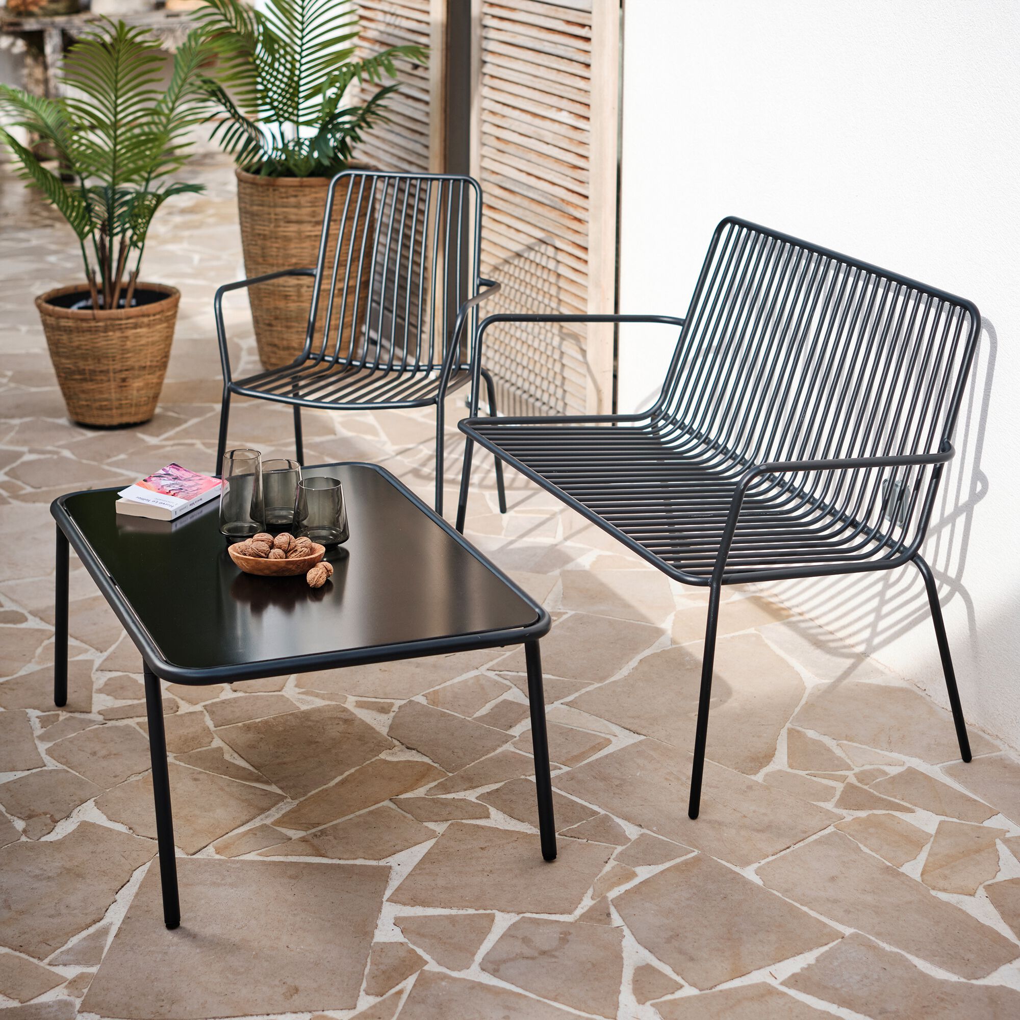 MARE - Canapé de jardin en acier - noir (2 places)